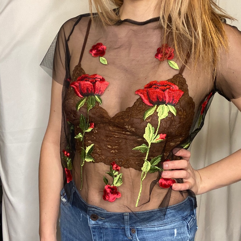 Rose mesh sexy top